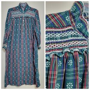 Lanz of Salzburg Red Plaid Flannel Nightgown Cotton Long Sleeve Maxi Winter Sz S